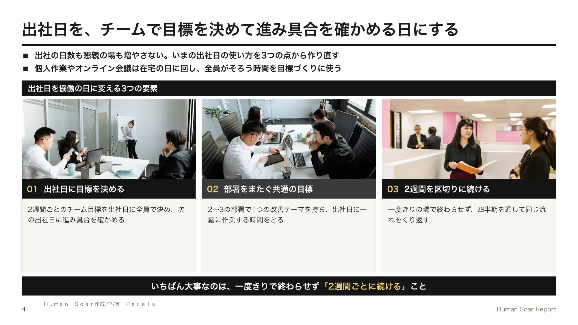 出社回帰で一体感が戻らない企業へ|スポーツチームに学ぶ結束づくり 13 出社日協働設計プログラム|出社日を協働の日に変える3つの要素