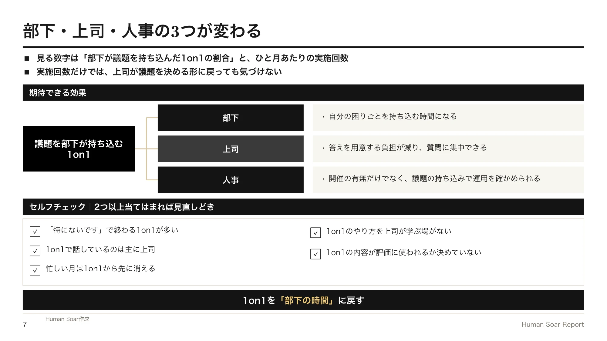 1on1が形骸化する企業へ|スポーツ指導に学ぶ部下主導の面談設計 16 部下主導1on1設計プログラム|部下・上司・人事の3つの効果と、1on1を見直す時期かを確かめるセルフチェック