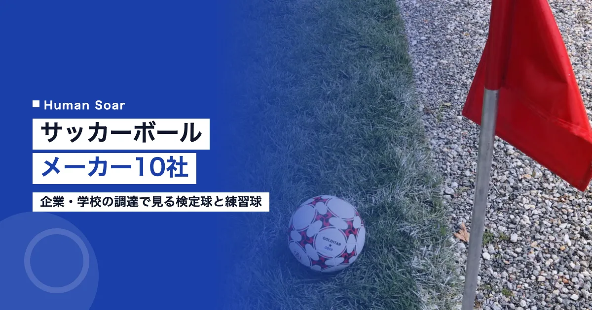 サッカーボールメーカー10社を比較する記事のアイキャッチ。企業や学校の調達で検定球と練習球をどう選ぶかを示す